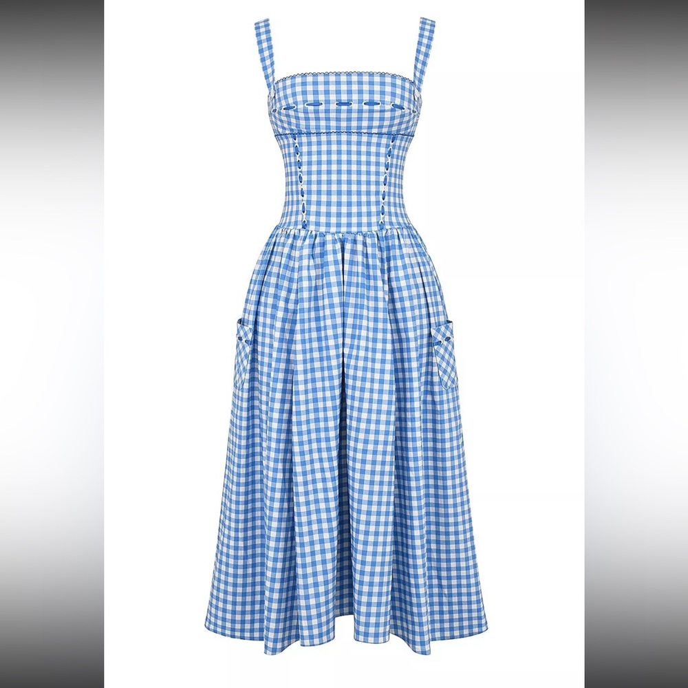 HOUSE OF CB VIVIEN BLUE GINGHAM DRESS (SIZE SMALL, FULLER BUST)